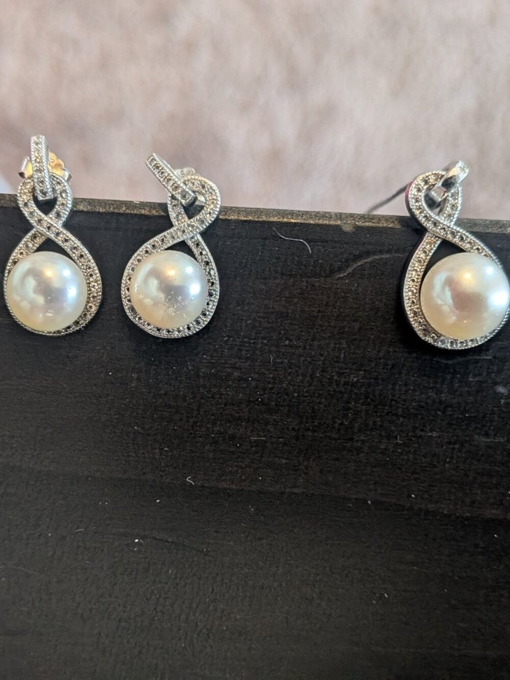 Sterling silver Pearl and cubic zirconia necklace and earrings set